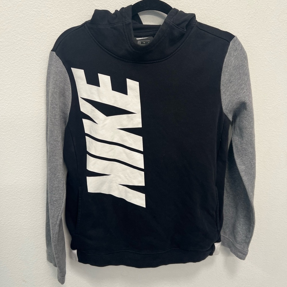 Nike Logo Hoodie Black Gray - Kids XL Fits Women’s Small